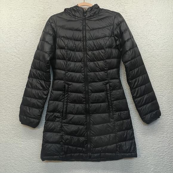 The North Face Coat Womens XS Black Hooded Down Puffer Jacket Long Insulated - Picture 1 of 15
